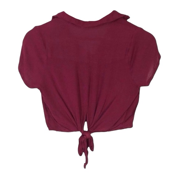 4/$45 THE HANGER Burgundy Maroon Short Sleeve Cropped Tie Up Top size Small - Picture 2 of 6